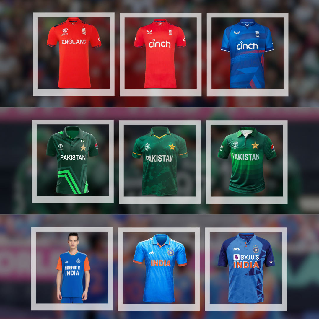 England, Pakistan & India official World Cup cricket shirts
